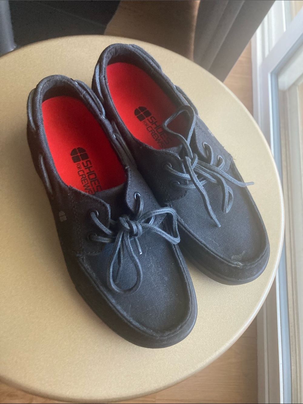 Shoes For Crews Black Canvas Flats with Red Insole
